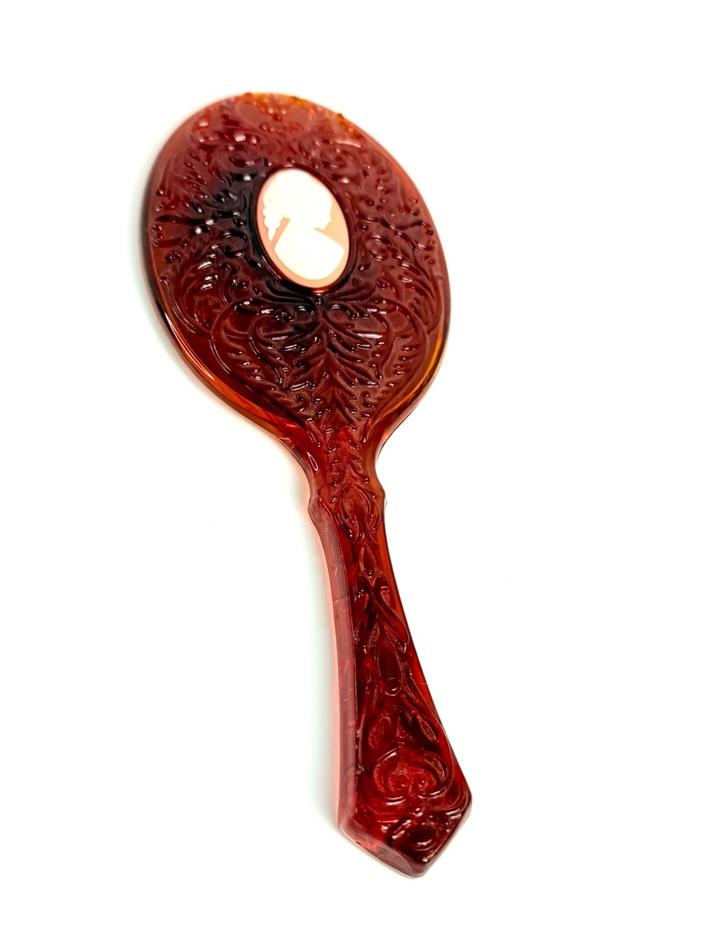 Avon Amber Tinted Embossed Cameo Hand Mirror
